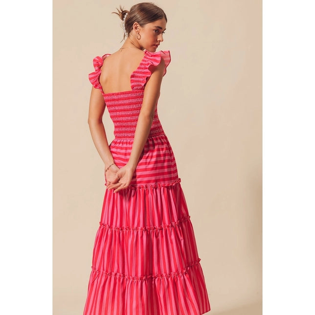 Amelia Multi Colour Stripe Tiered Maxi Dress