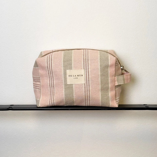 Pink Striped Linen Toiletry Bag with handle