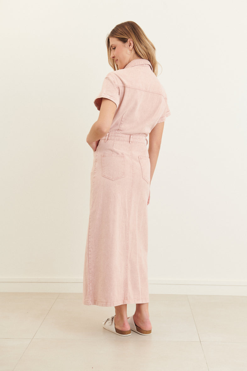 Erika washed pink denim dress