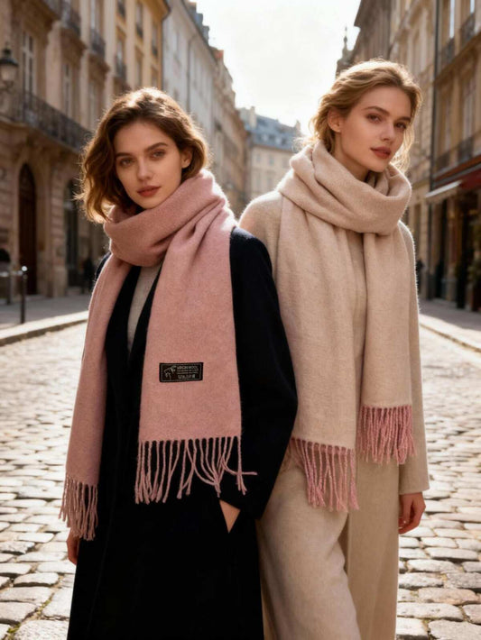 Reversible wool pink and ivory scarf