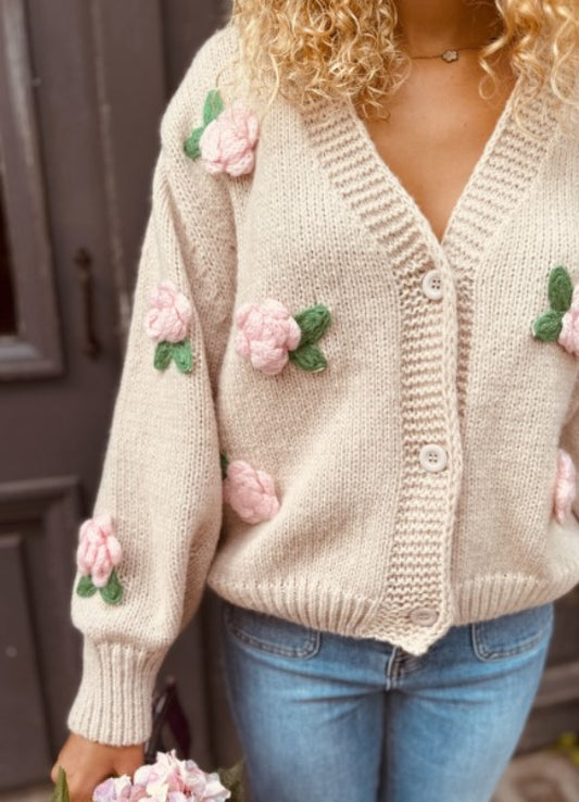 Milly flower embellished beige cardigan