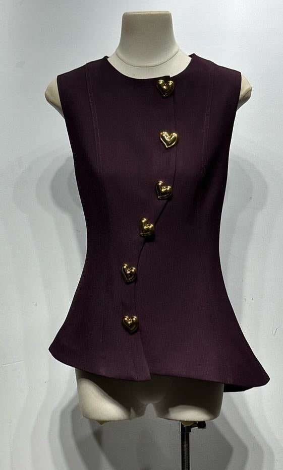 Tara plum waistcoat with heart buttons