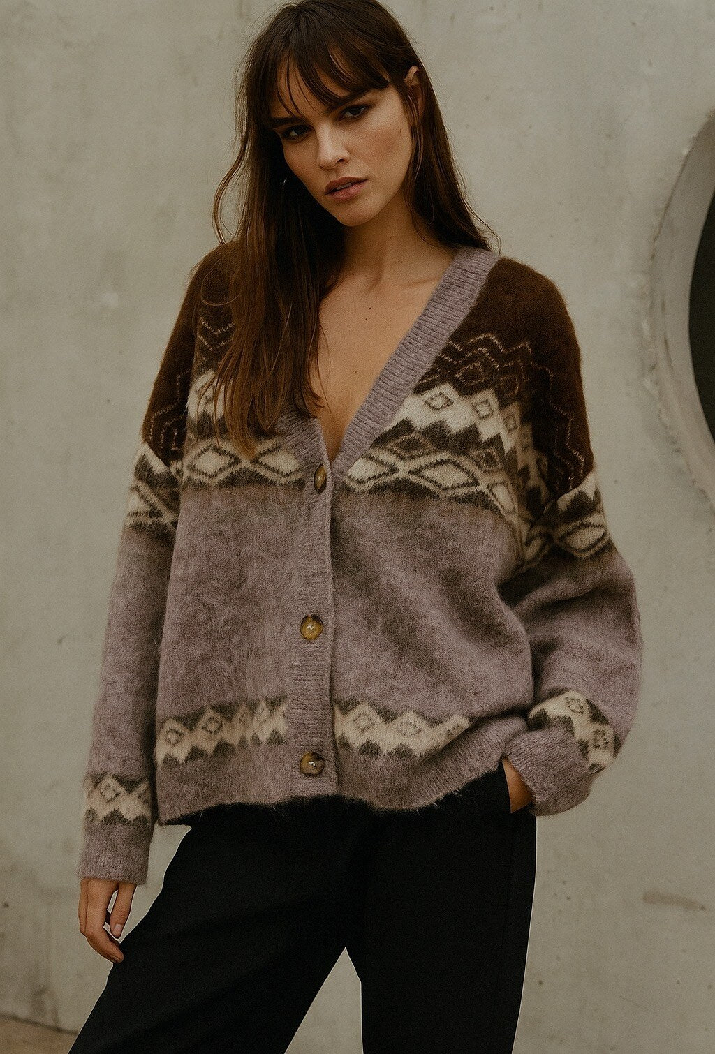 Monica nordic print mohair effect cardigan