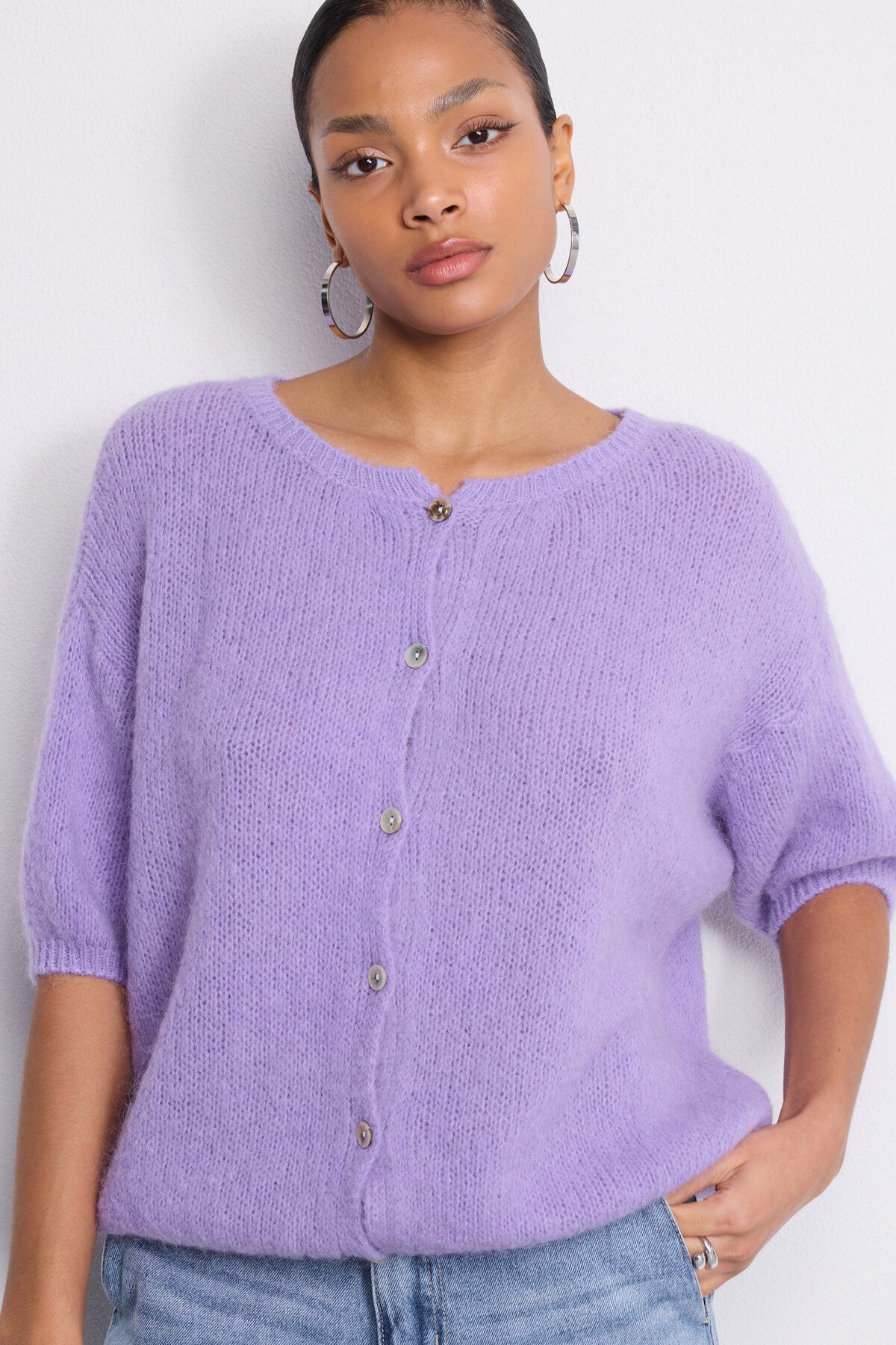 Aoife lilac mohair cardigan