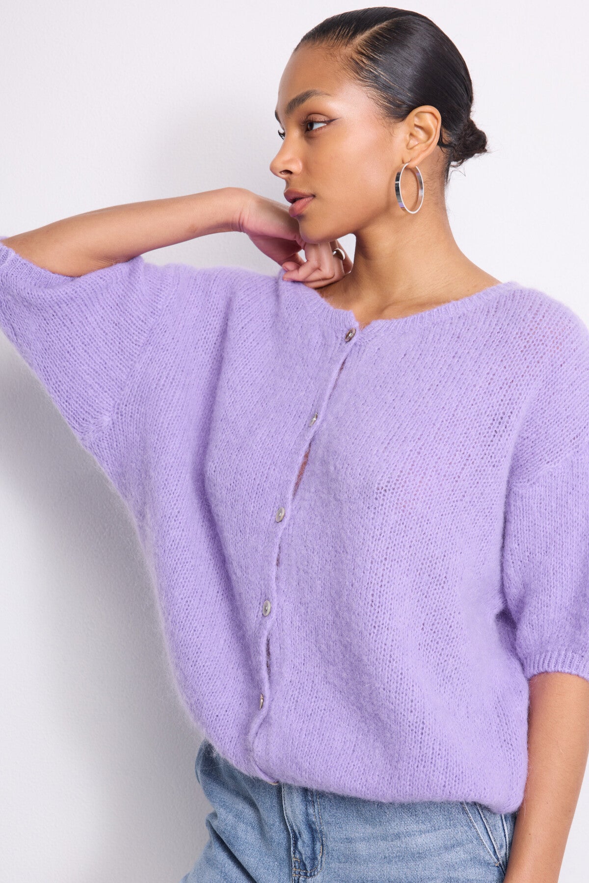 Aoife lilac mohair cardigan