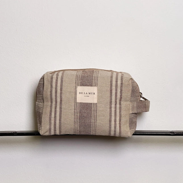 Natural Striped Linen Toiletry Bag with handle