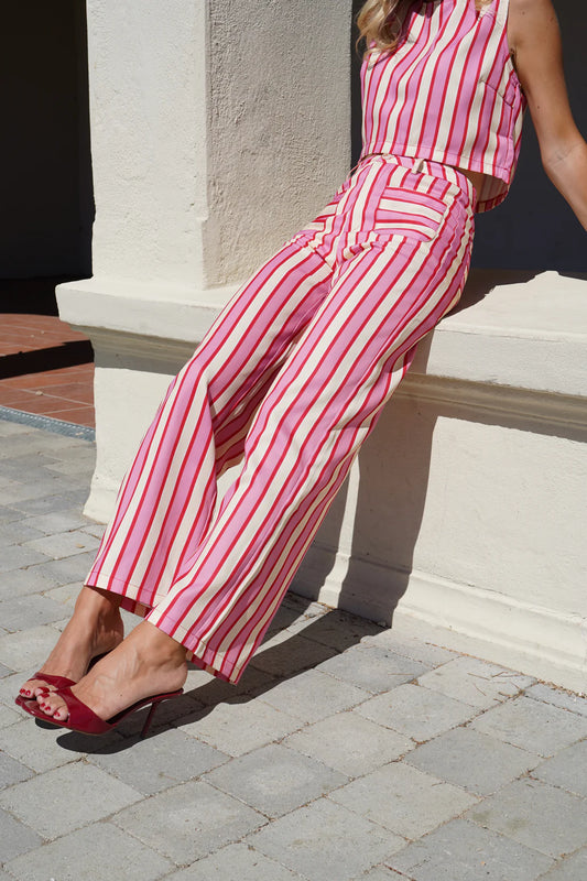 Chloe pink & yellow striped Cotton pants