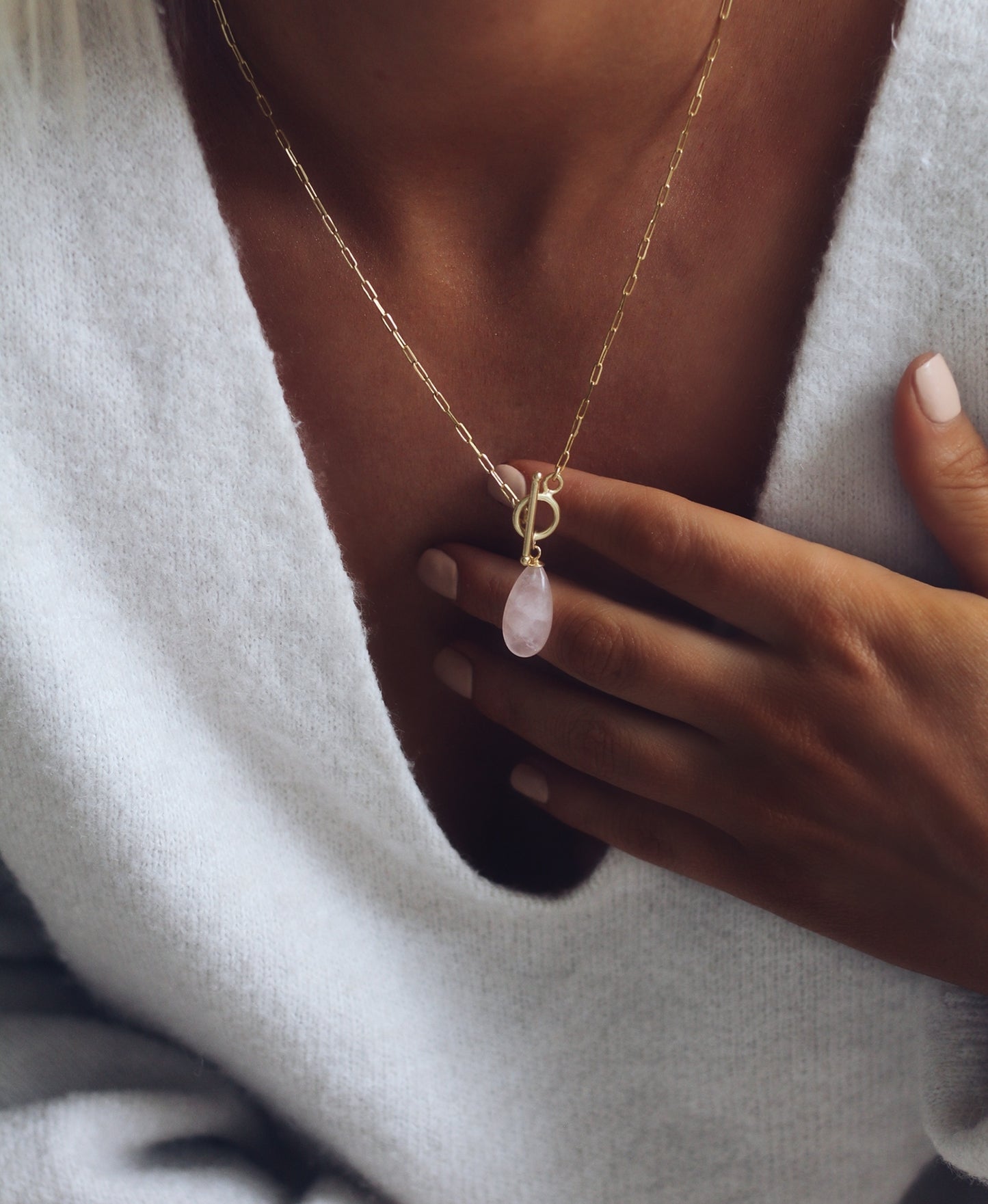 Rose Quartz Toggle Clasp Necklace