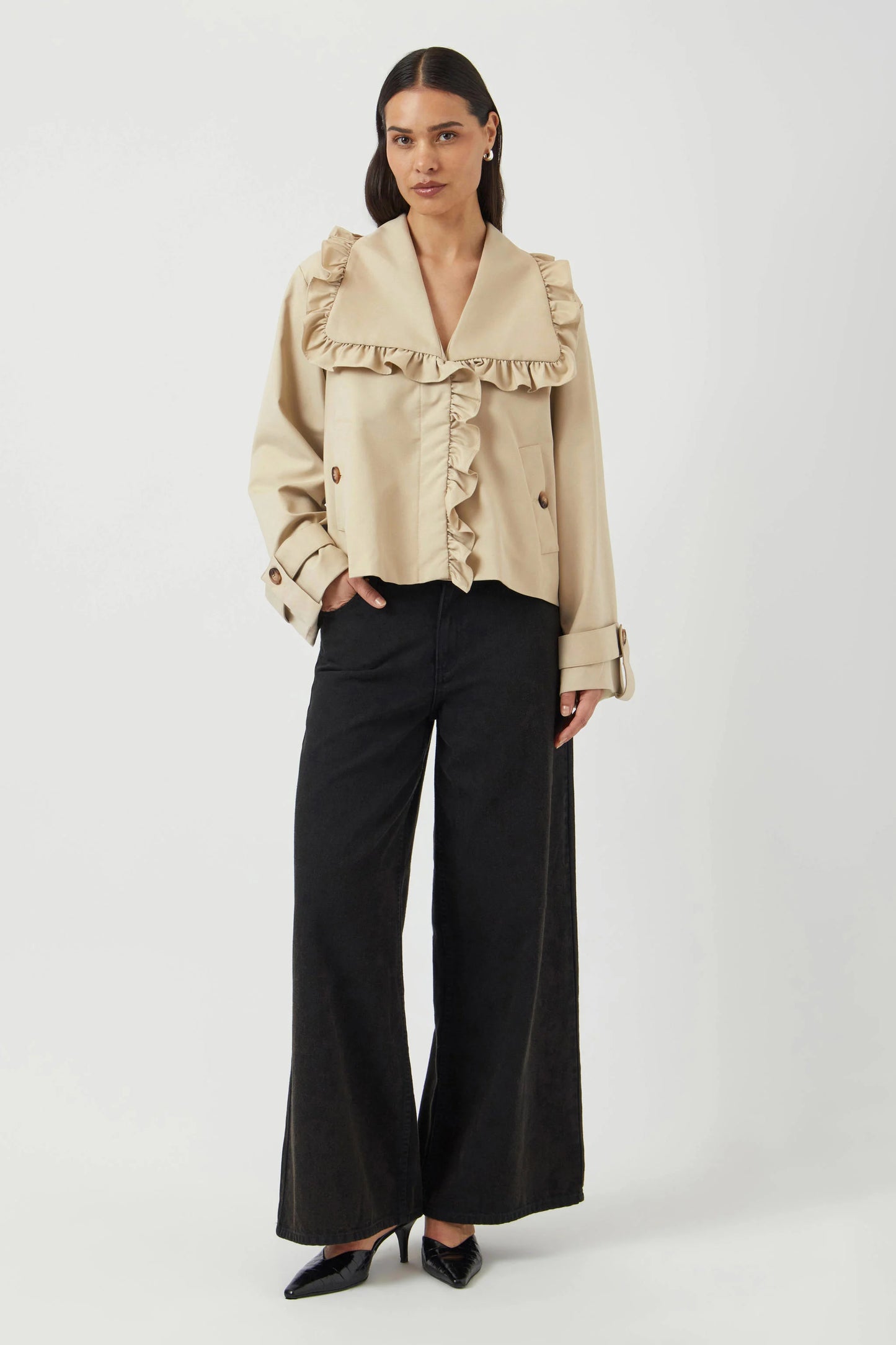 Y.A.S short frill trenchcoat beige