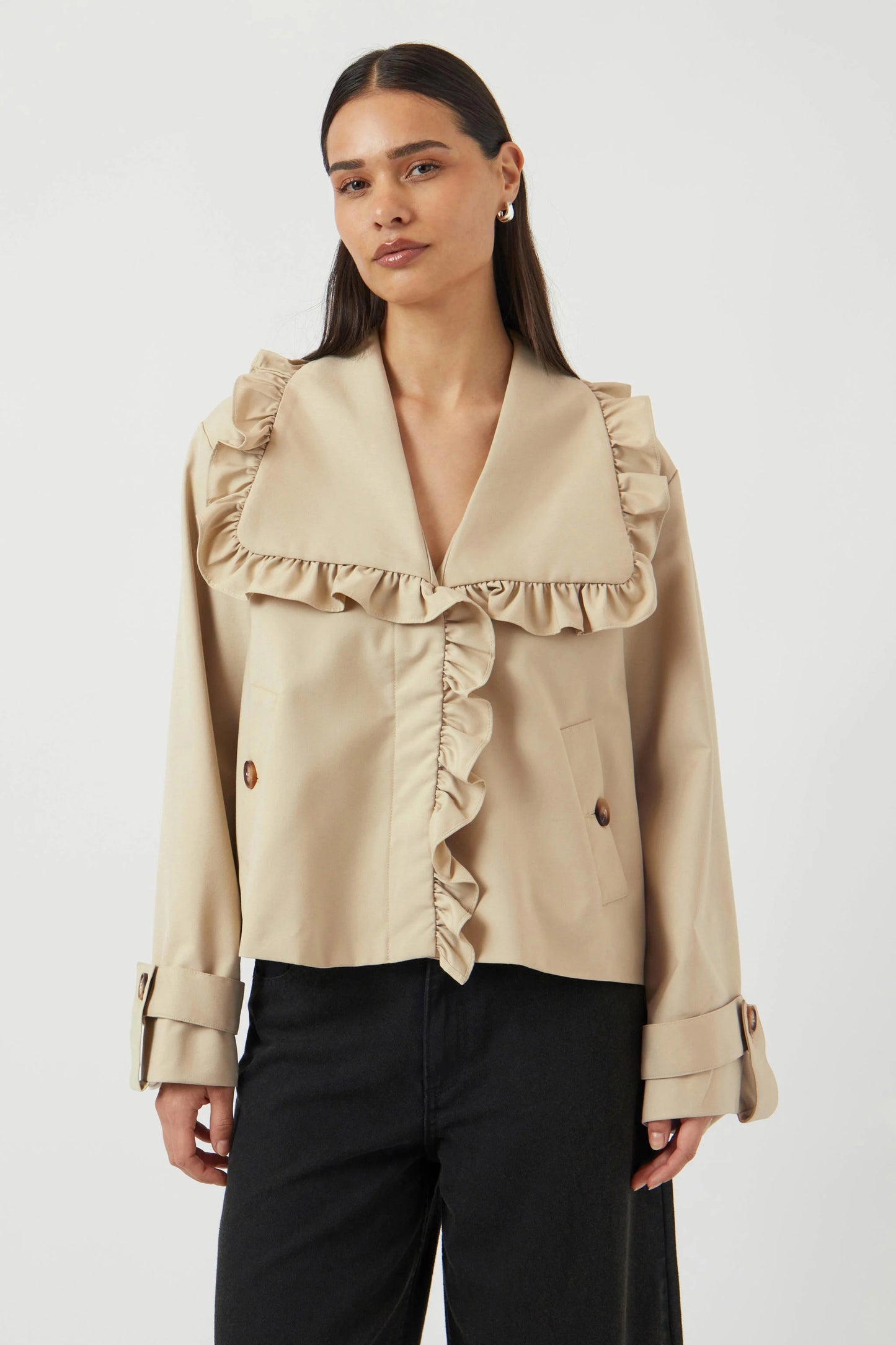 Y.A.S short frill trenchcoat beige