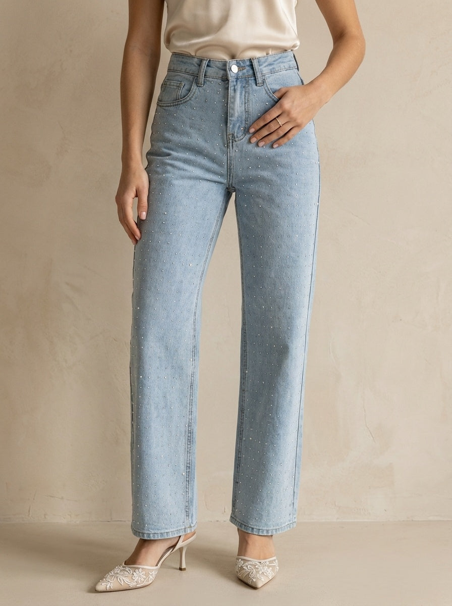 Amie straight leg rhinestone jeans