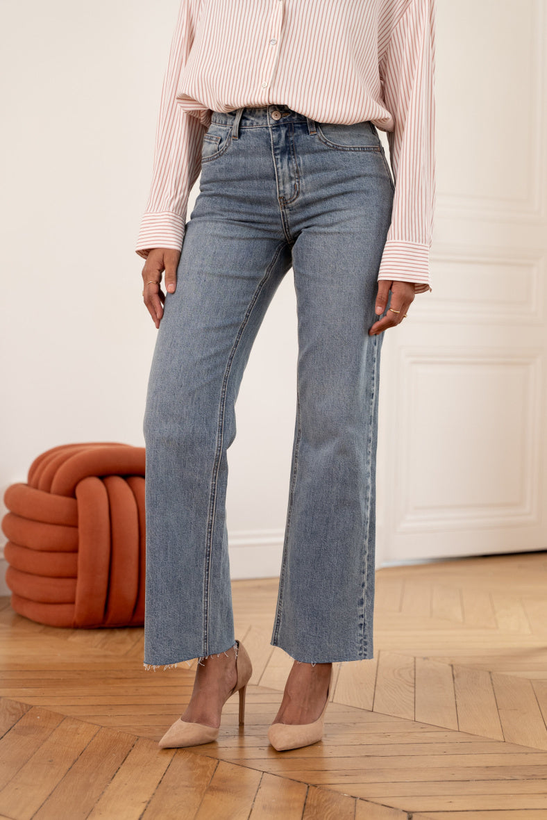 Blue wash wide leg jeans