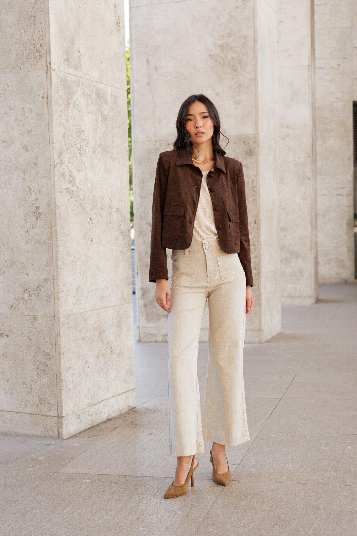 Ellen taupe wide leg flare cropped jeans