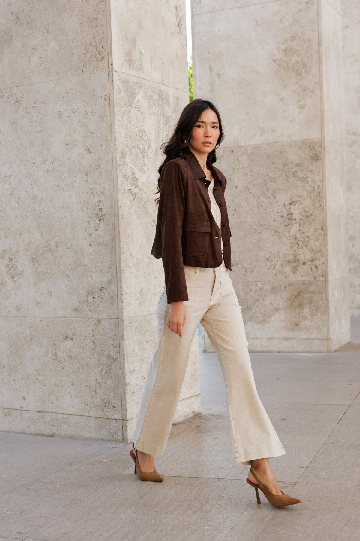 Ellen taupe wide leg flare cropped jeans