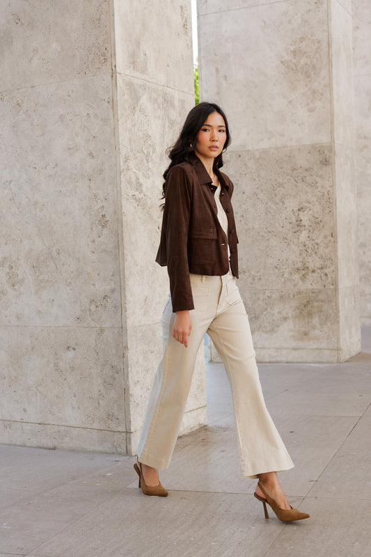 Ellen taupe wide leg flare cropped jeans