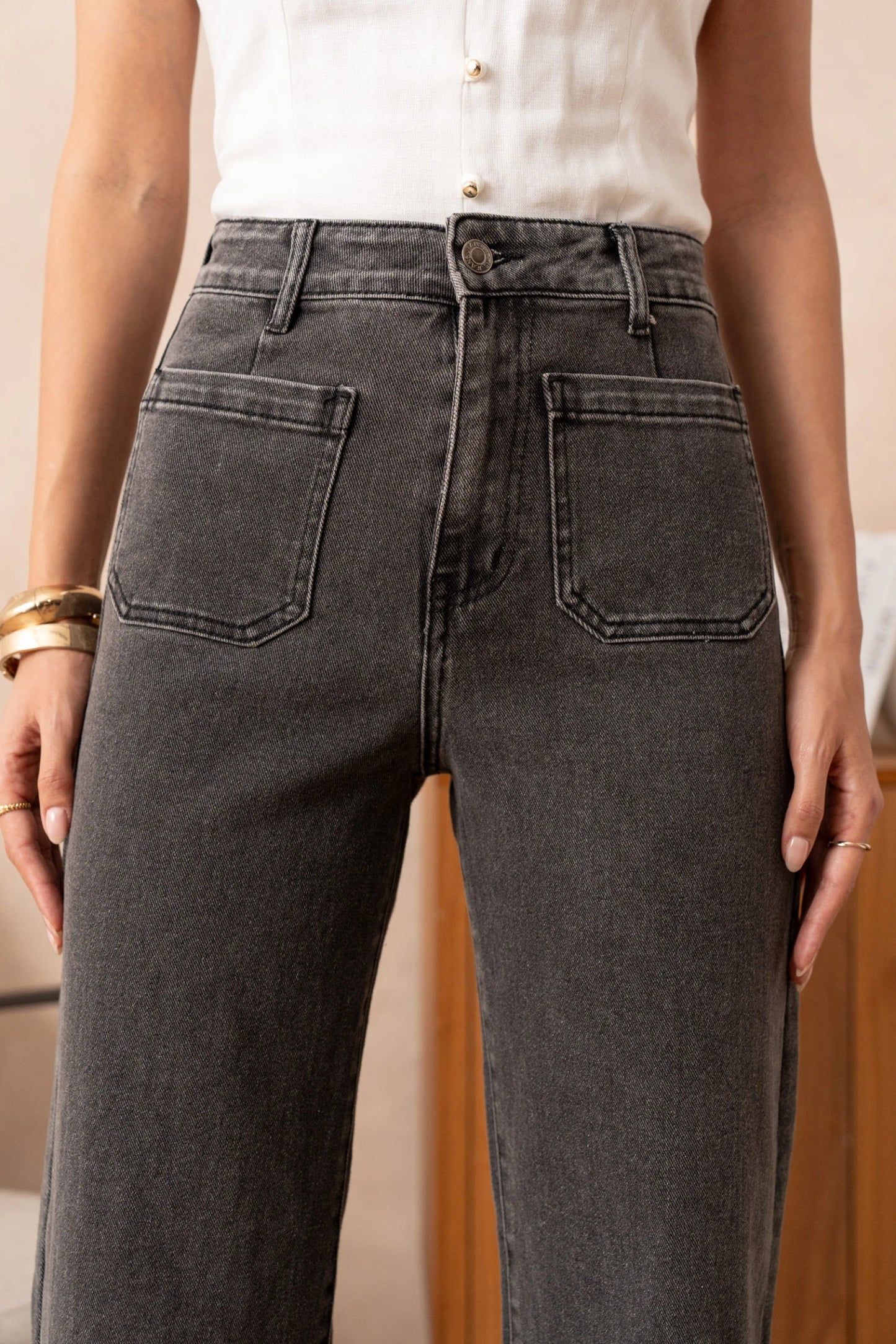 Grey wash wide leg jeans