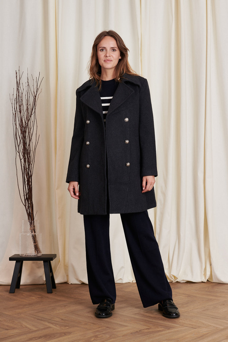 Charlotte wool pea coat with buttons