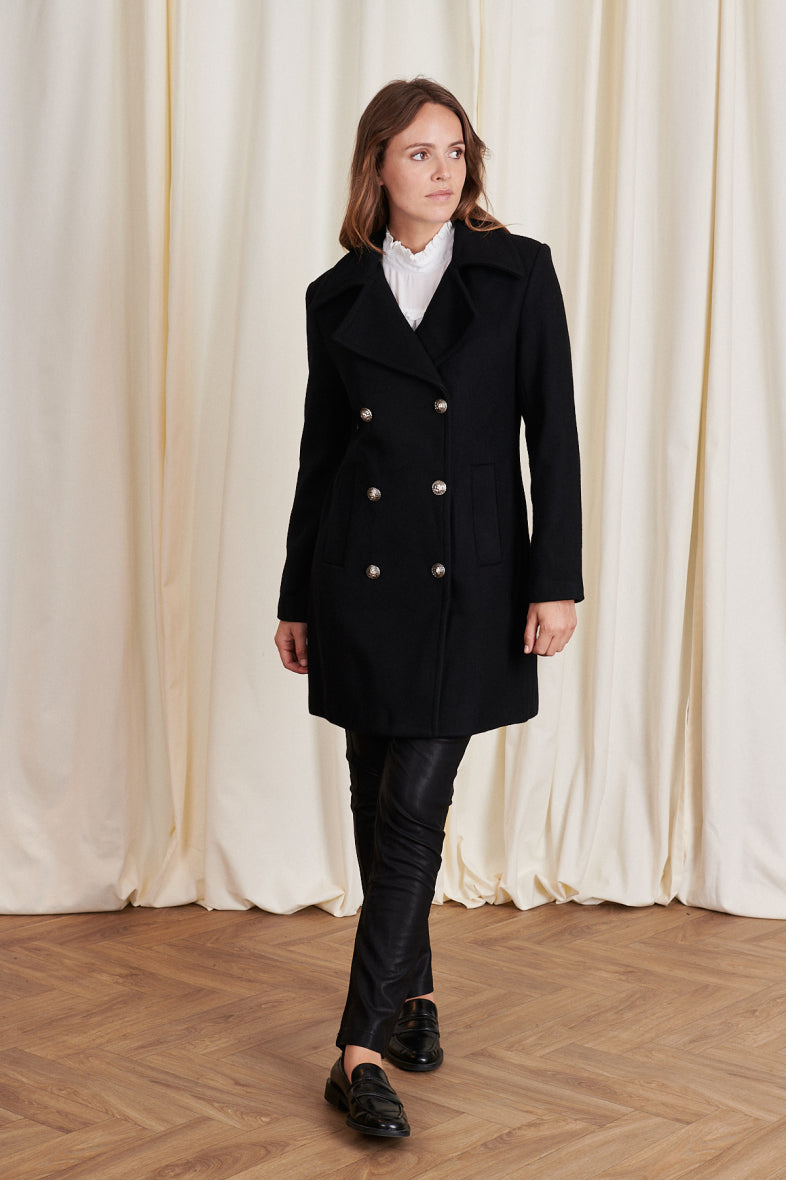 Charlotte wool pea coat with buttons