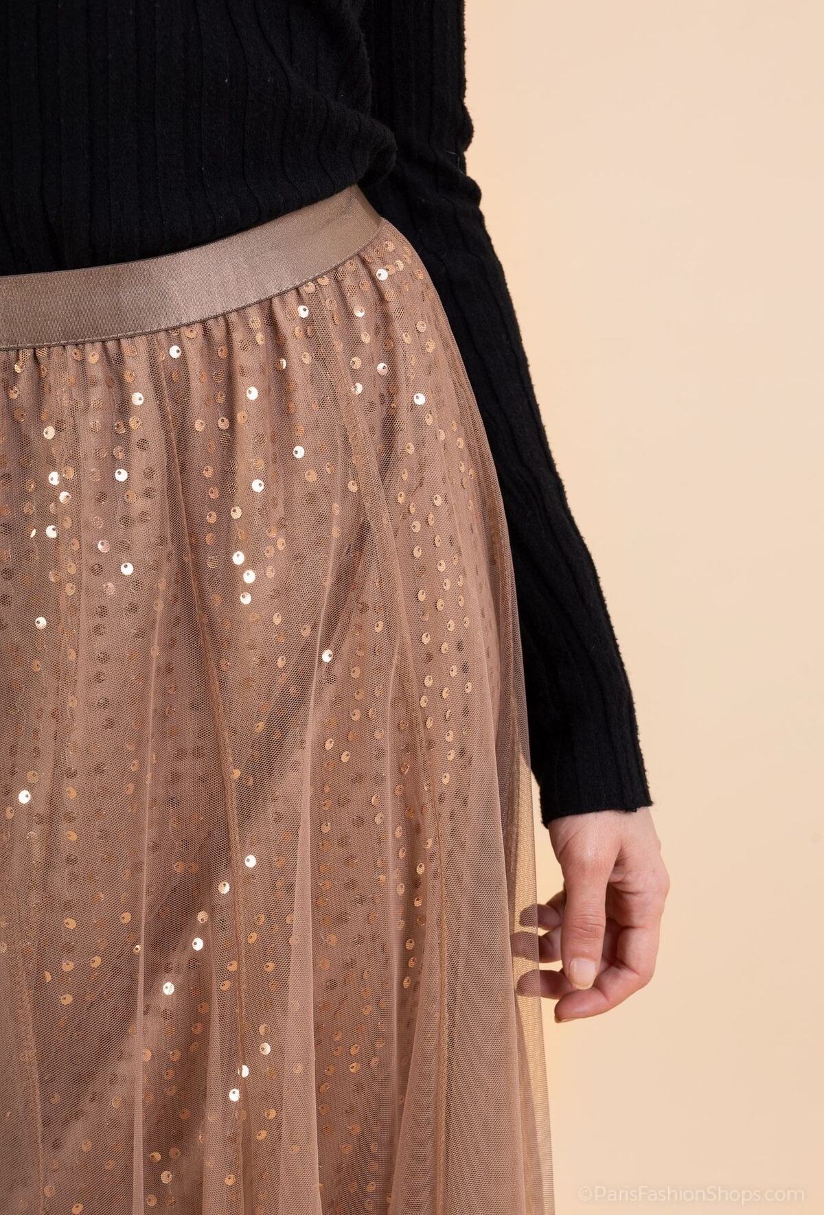 Charlotte taupe double layer sequin tulle skirt