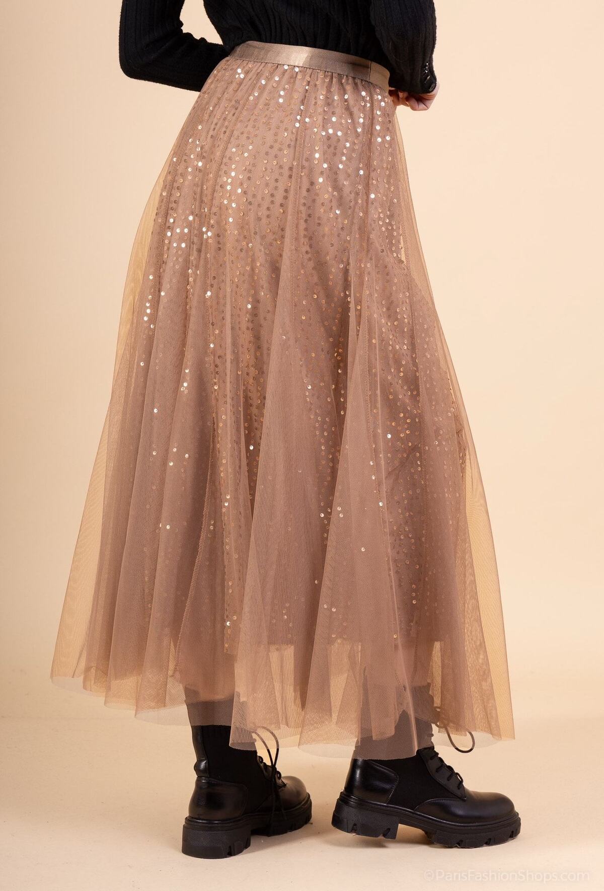 Charlotte taupe double layer sequin tulle skirt