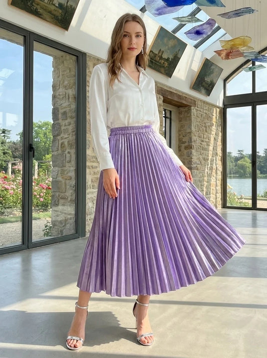 Selena lilac satin pleated skirt
