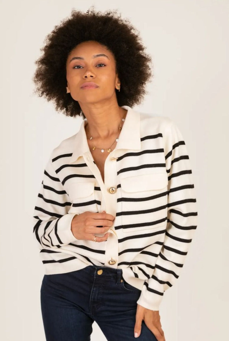 Poppy Stripe cardigan with gold buttons
