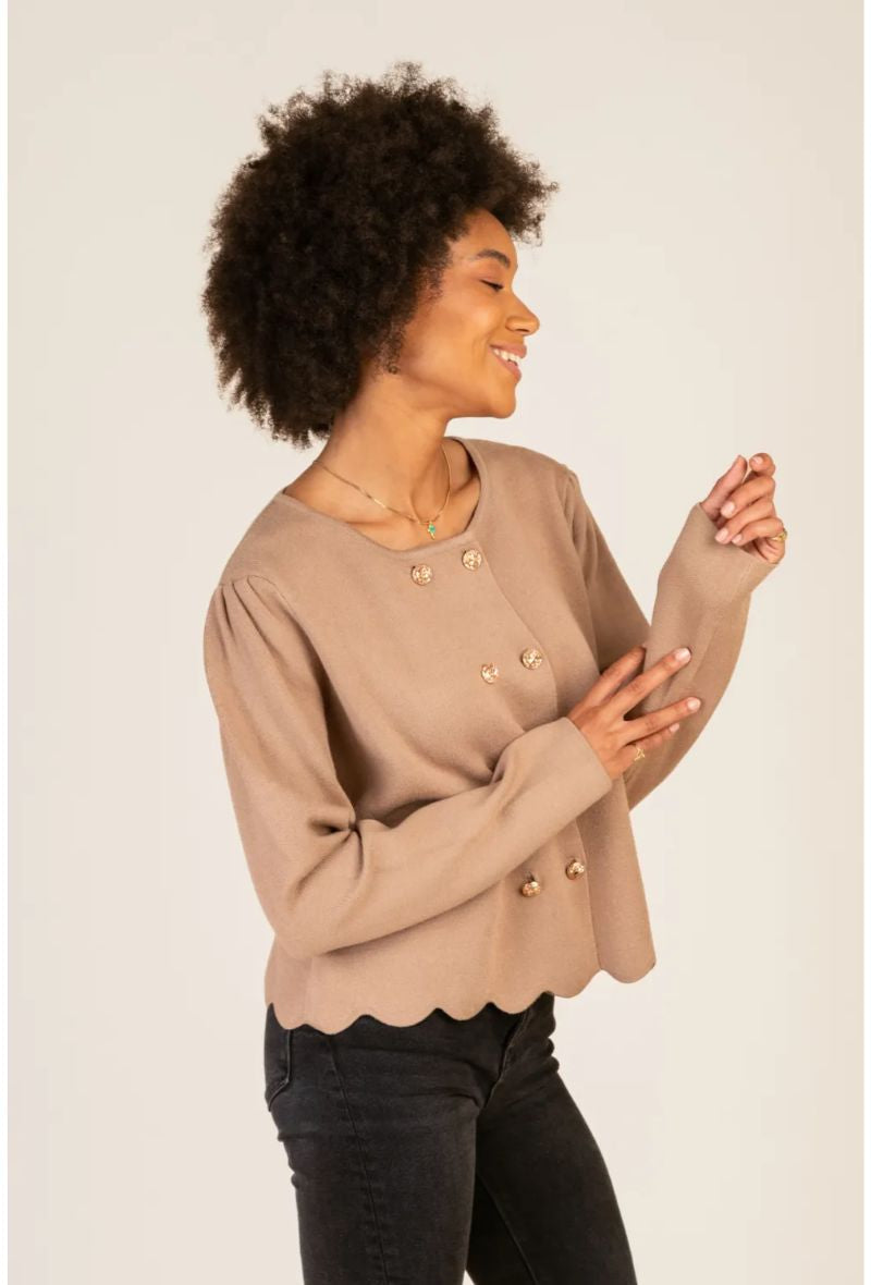 Cropped camel cardigan with gold buttons