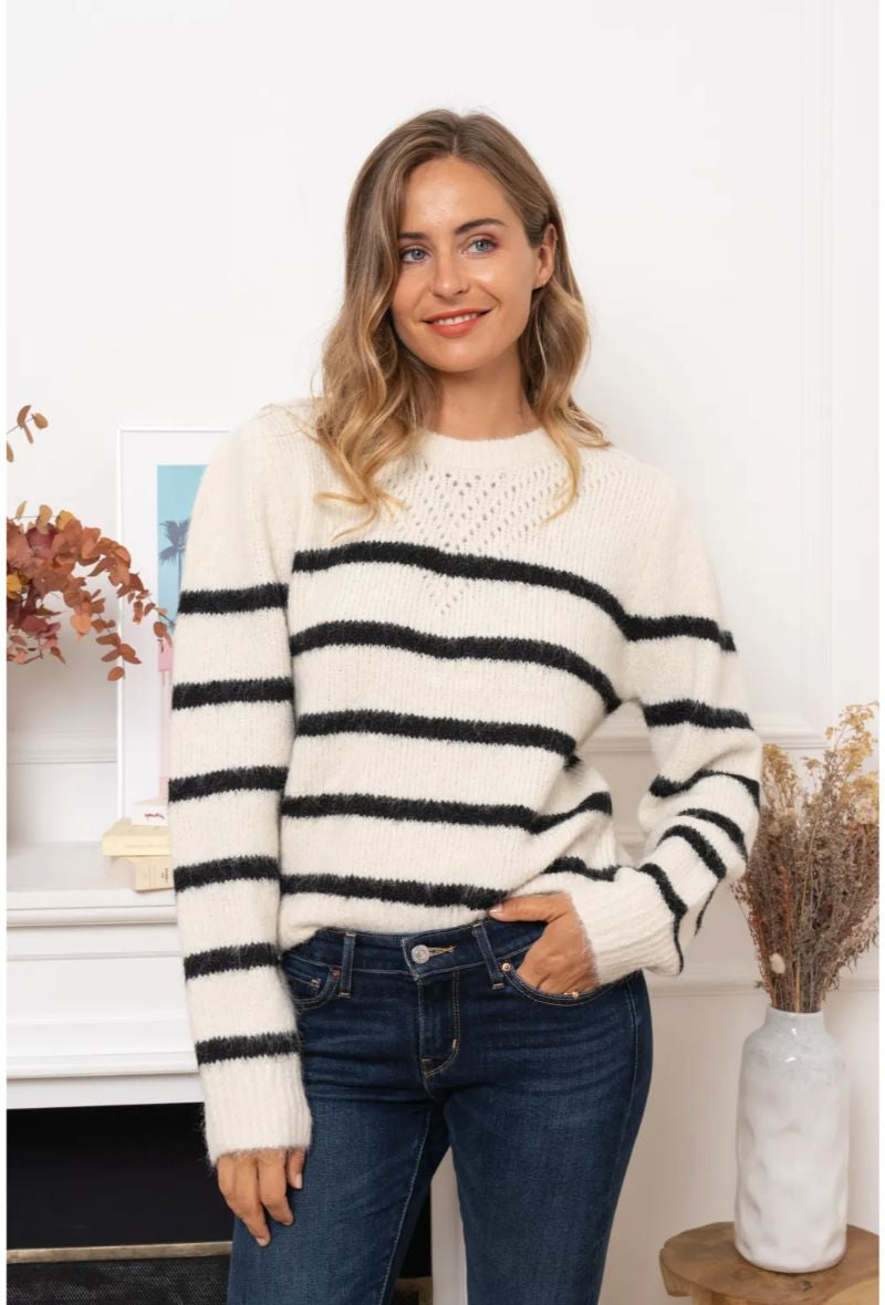 Marie striped jumper with gold buttons