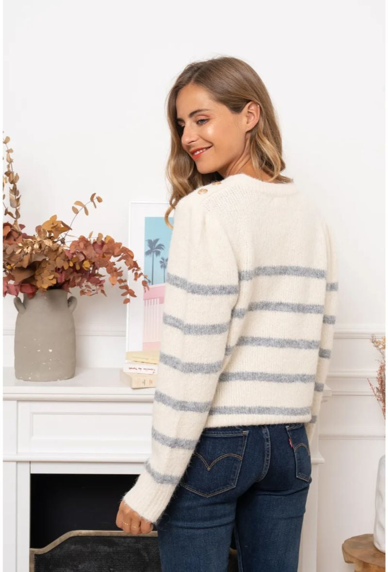 Eden striped jumper with gold buttons