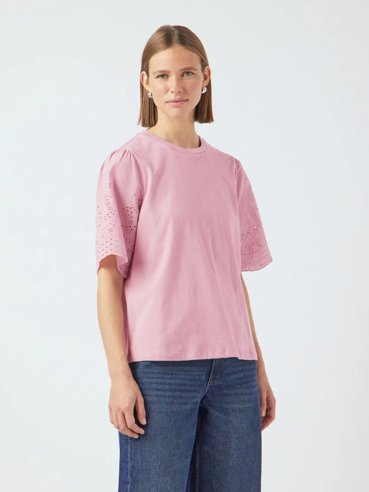 YAS dusty pink tshirt with embroidered sleeves