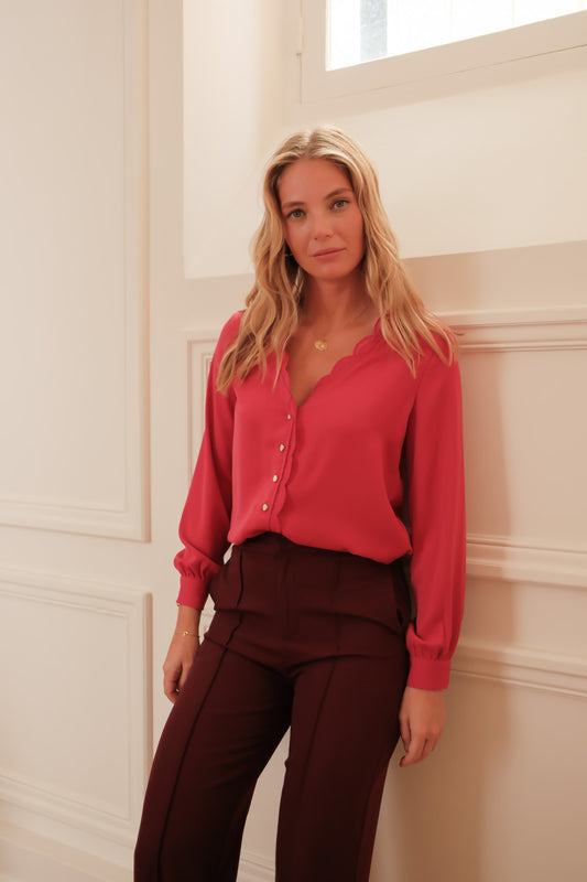 Rose scallop fuchsia pink blouse