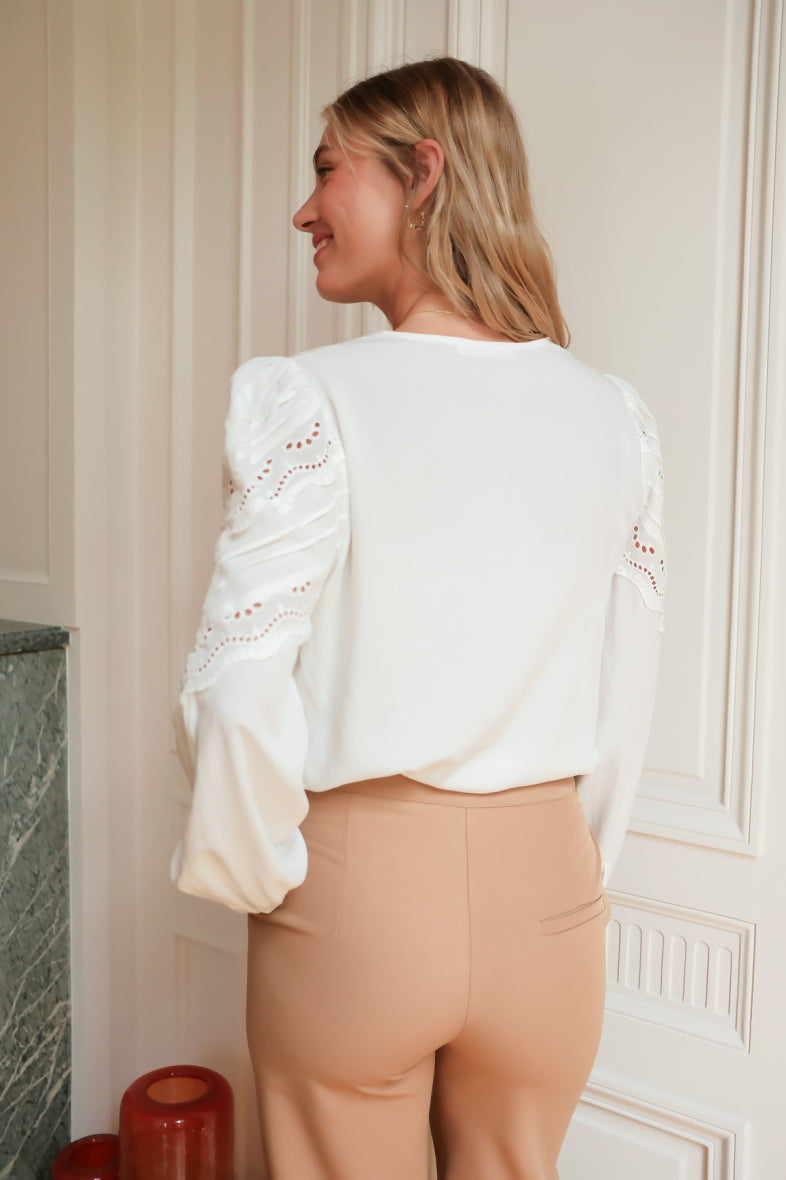 Iris long-sleeve embroidered button blouse