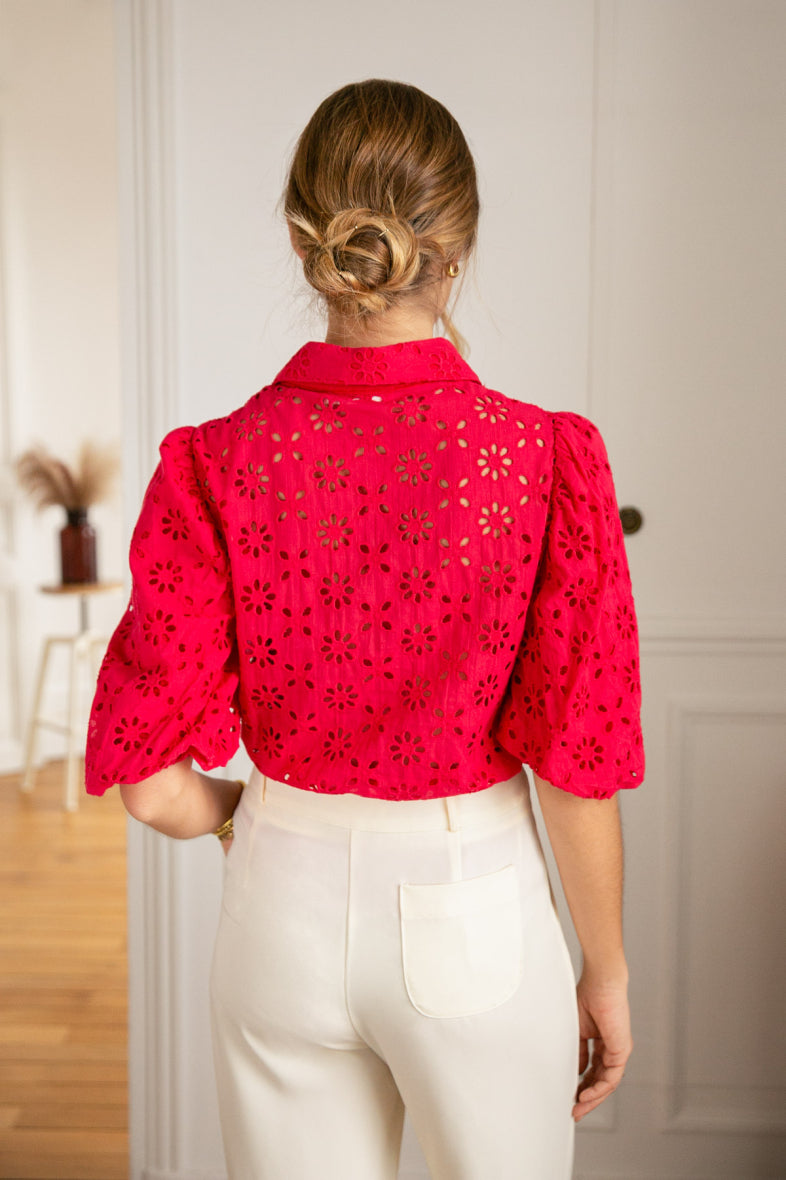 Clara red embroidery anglaise blouse