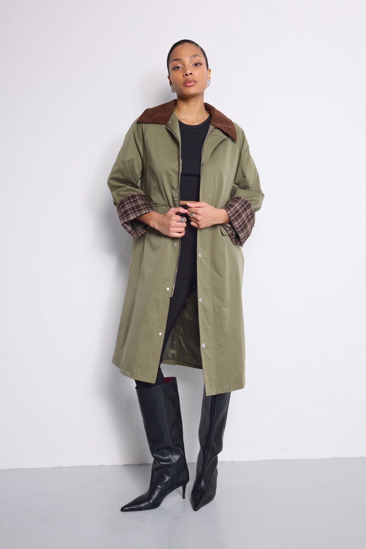 Sadie barn cord collar khaki trench coat