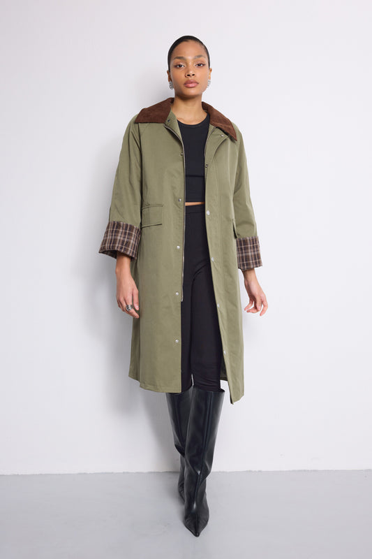 Sadie barn cord collar khaki trench coat