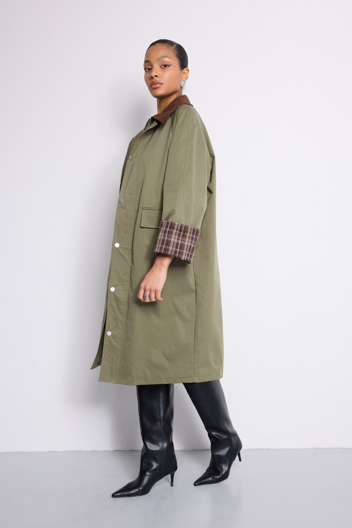 Sadie barn cord collar khaki trench coat