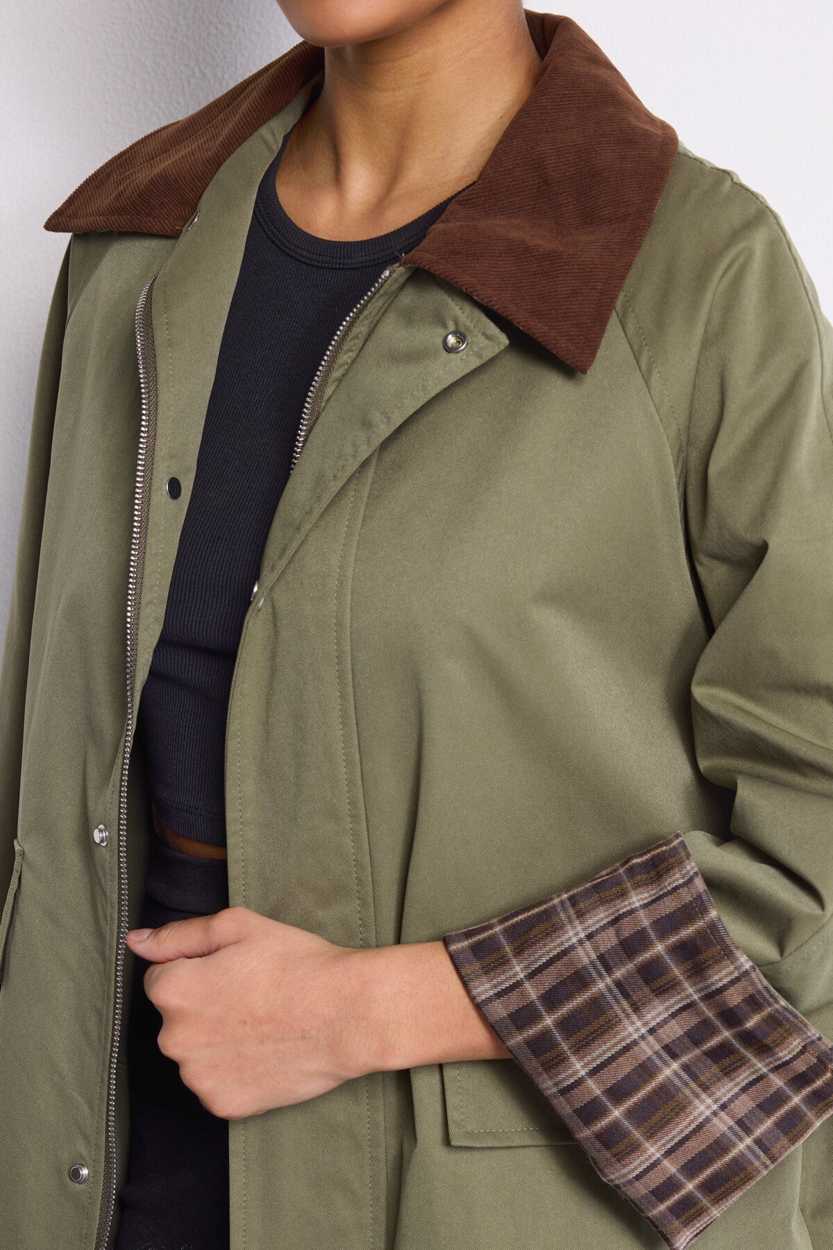Sadie barn cord collar khaki trench coat