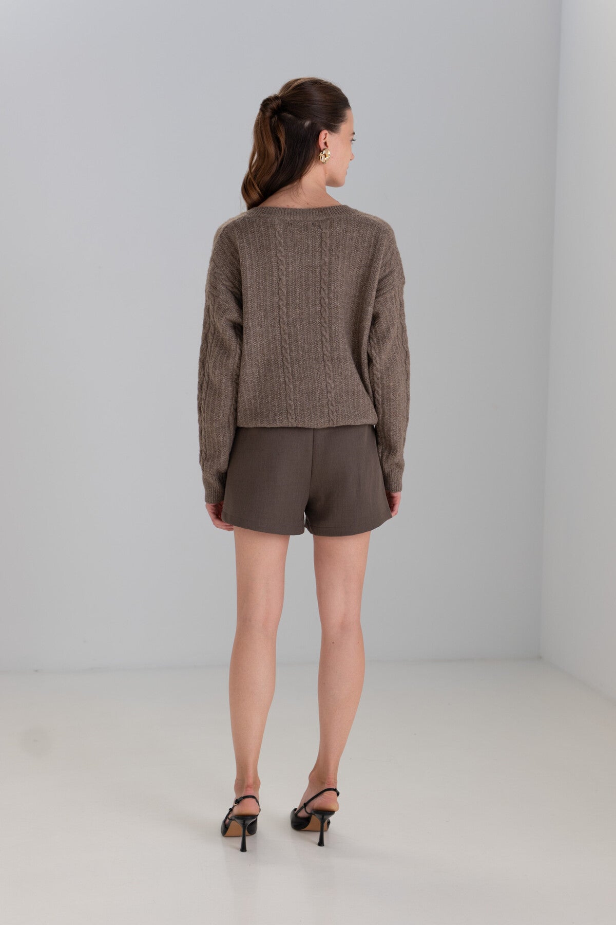 Tabitha cable knit brown v neck jumper