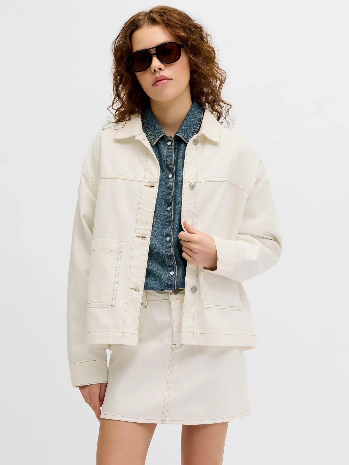 Rachel ecru oversized shirt jacket