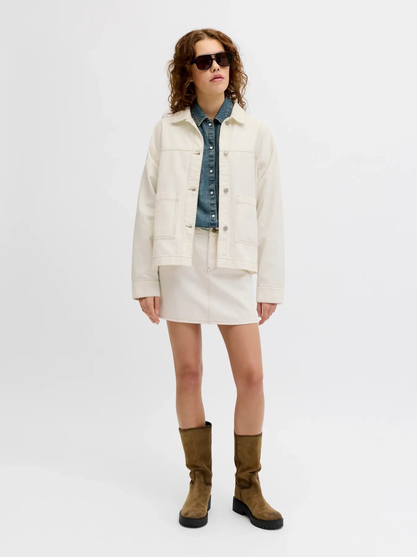 Rachel ecru oversized shirt jacket