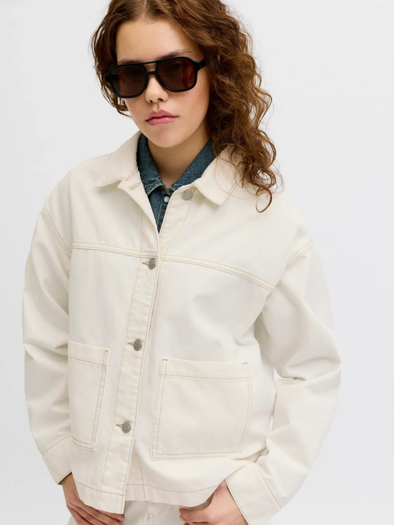 Rachel ecru oversized shirt jacket