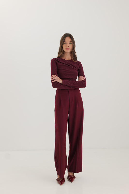 Isabella burgundy high waisted trousers