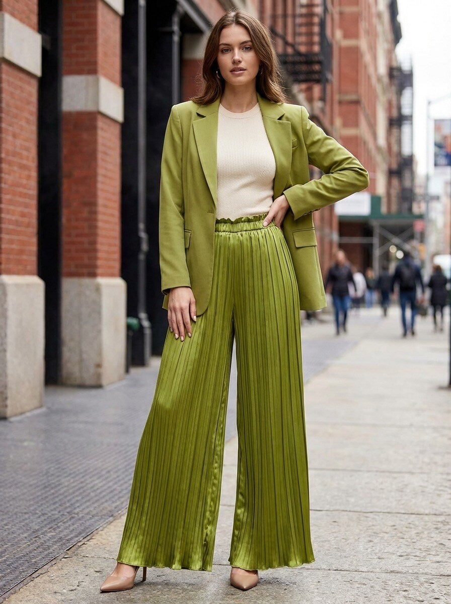 Zoe pleated olive palazzo pants