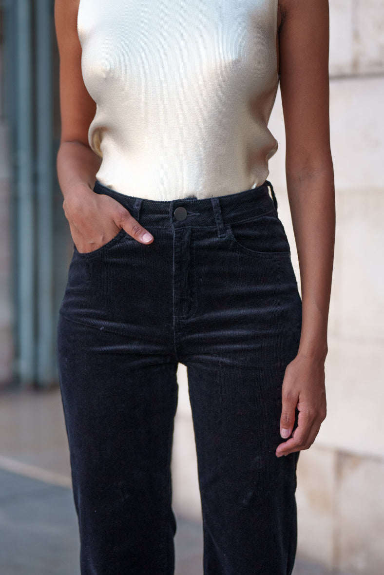 Black straight leg cord jeans