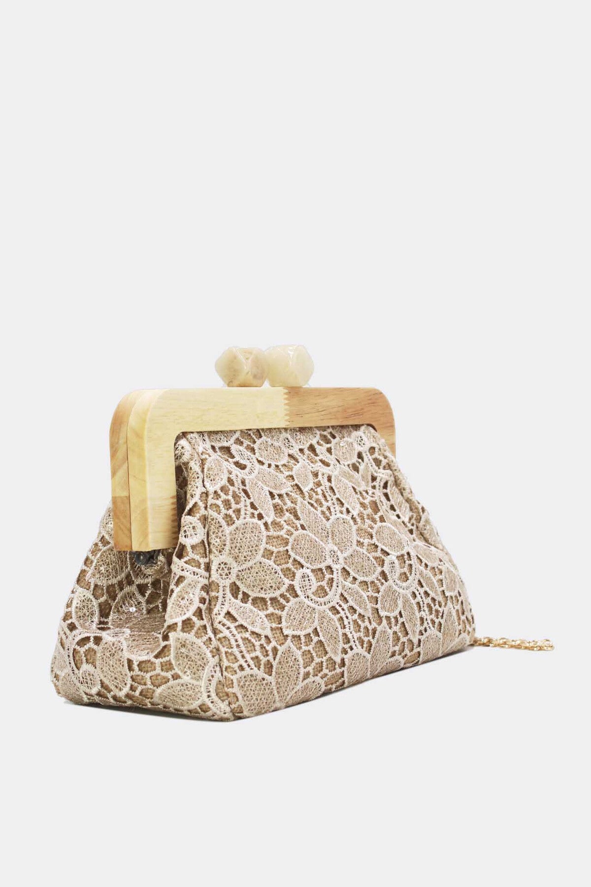Eva floral embroidery wooden clutch bag