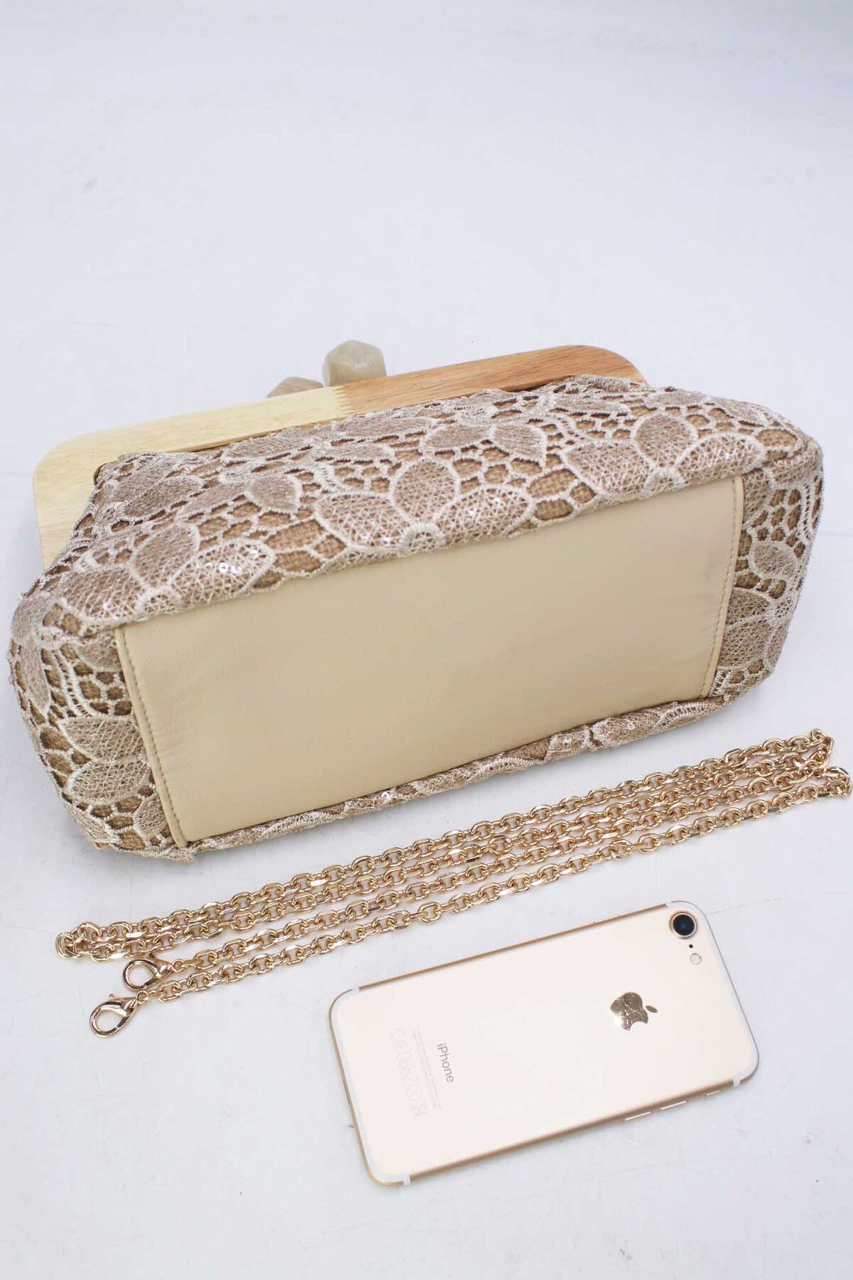 Eva floral embroidery wooden clutch bag