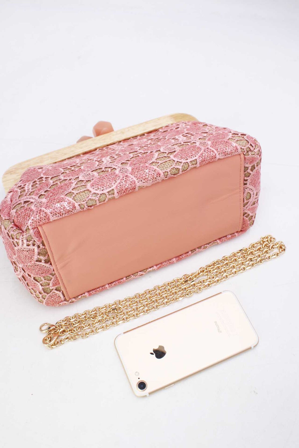Eva pink floral embroidery wooden clutch bag