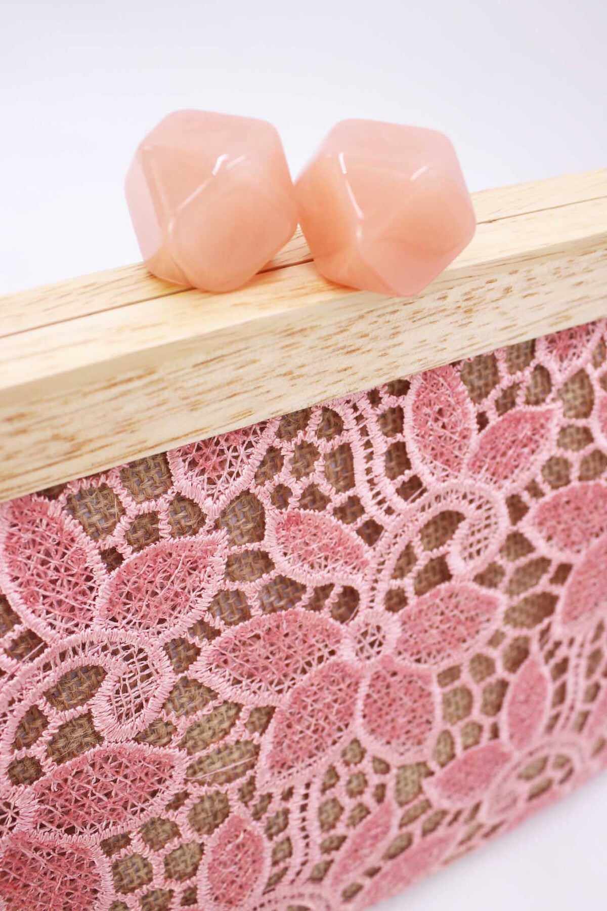 Eva pink floral embroidery wooden clutch bag