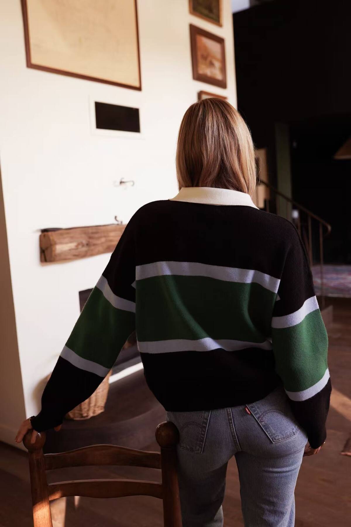 Milly rugby polo with gold buttons (black and green)