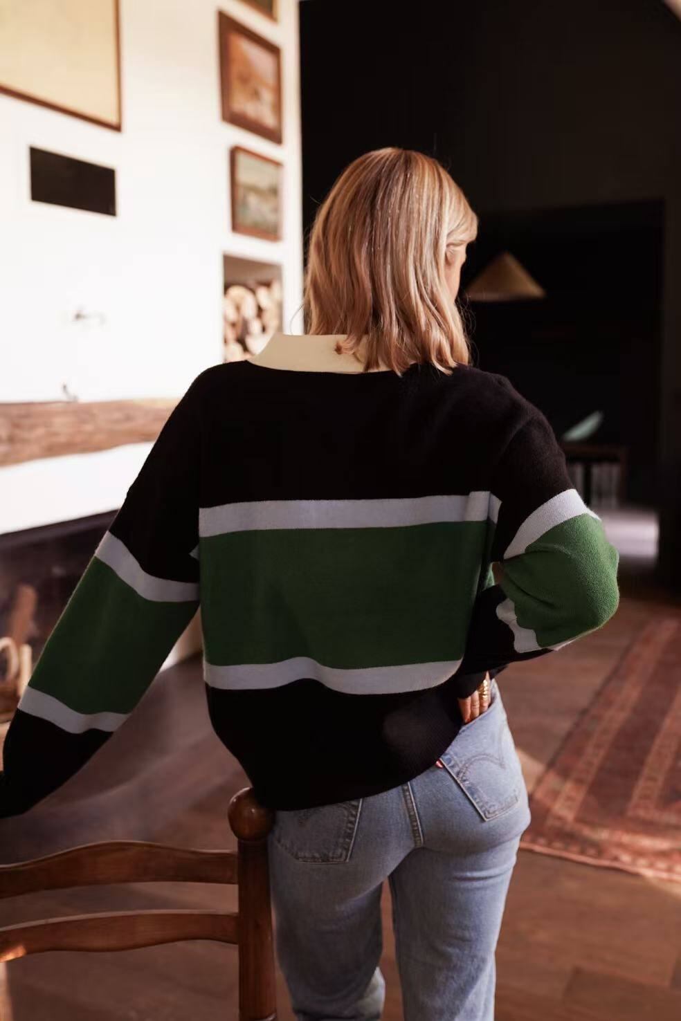 Milly rugby polo with gold buttons (black and green)